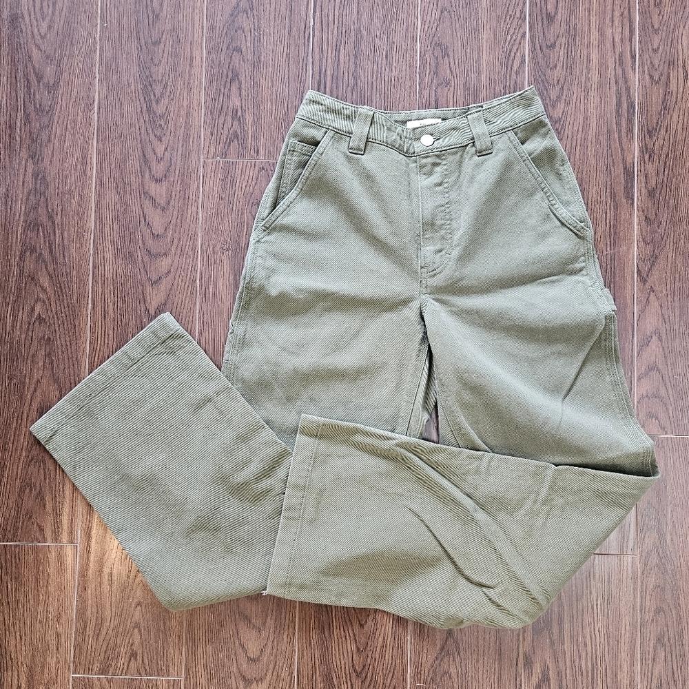 Aritzia TNA Greenwich Pant High-Waisted Carpenter Twill Olive Green Pants Size 2 - Picture 4 of 13